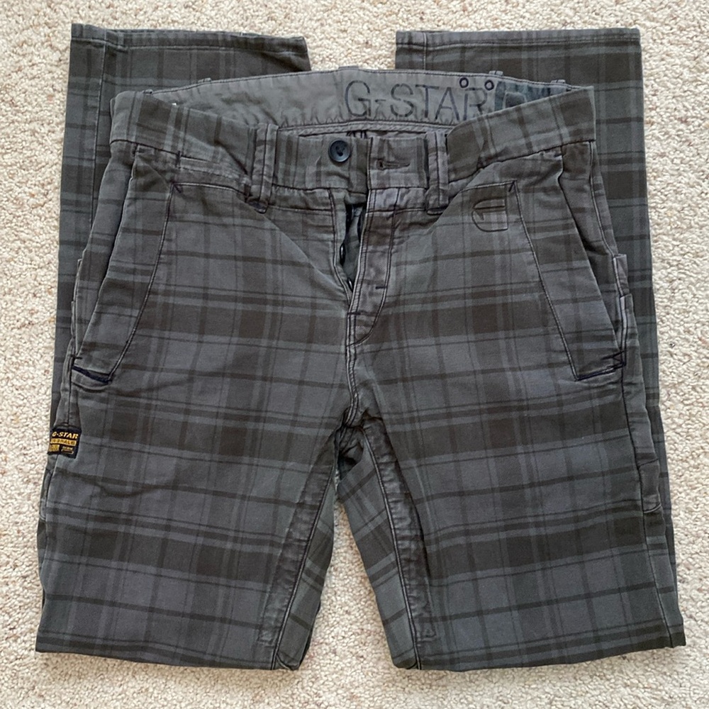 G-STAR RAW Denim Bronco Port Chino Loose. Gray/khaki Green Plaid. 33x32.